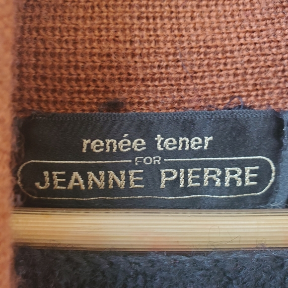 Vintage Black Wool Color Block Pull Over Style Unisex Sweater Attached Scarf L - Picture 7 of 11